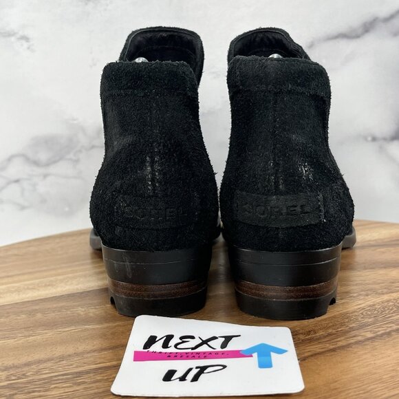 Sorel lolla cut out black suede ankle bootie heeled boots women's size 9.5 - Picture 4 of 9